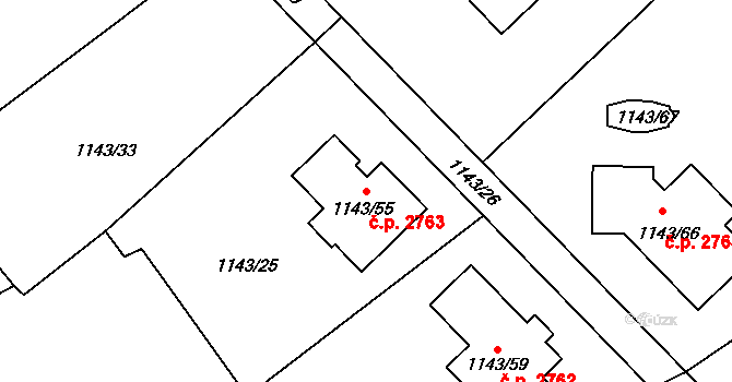 Rožnov pod Radhoštěm 2763 na parcele st. 1143/55 v KÚ Tylovice, Katastrální mapa