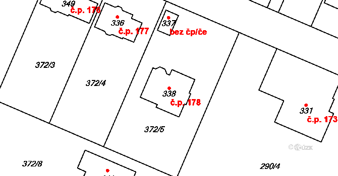 Trávník 178, Kroměříž na parcele st. 338 v KÚ Trávník, Katastrální mapa