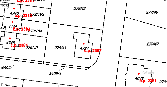 Nymburk 2367 na parcele st. 4727 v KÚ Nymburk, Katastrální mapa