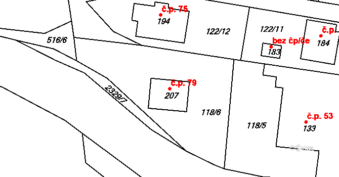 Petroupim 79 na parcele st. 207 v KÚ Petroupim, Katastrální mapa