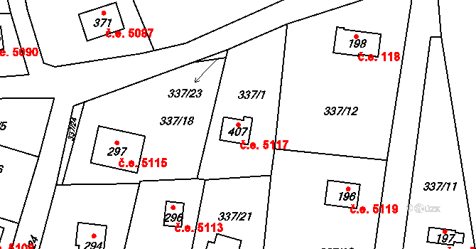 Kozojedy 5117 na parcele st. 407 v KÚ Kozojedy u Kostelce nad Černými Lesy, Katastrální mapa