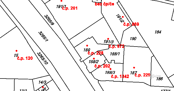 Radvanice 228, Ostrava na parcele st. 189 v KÚ Radvanice, Katastrální mapa