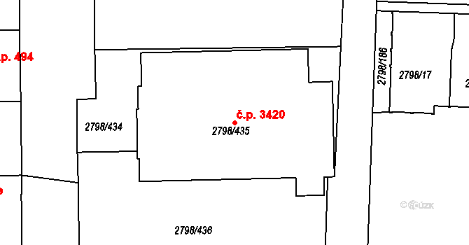 Strašnice 3420, Praha na parcele st. 2798/435 v KÚ Strašnice, Katastrální mapa
