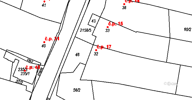 Rudimov 17 na parcele st. 32 v KÚ Rudimov, Katastrální mapa