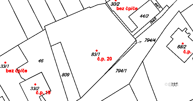 Jamnice 20, Stěbořice na parcele st. 83/1 v KÚ Jamnice, Katastrální mapa