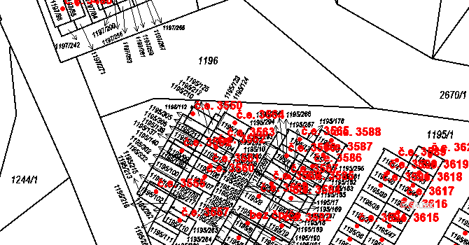 Prostřední Suchá 3564, Havířov na parcele st. 1195/103 v KÚ Prostřední Suchá, Katastrální mapa
