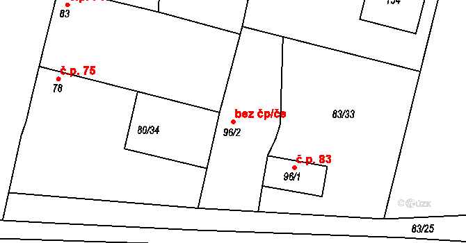 Netřebice 48357189 na parcele st. 96/2 v KÚ Netřebice u Nymburka, Katastrální mapa