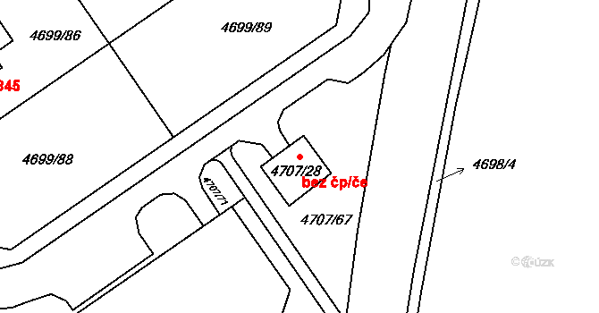Chomutov 50121189 na parcele st. 4707/28 v KÚ Chomutov I, Katastrální mapa
