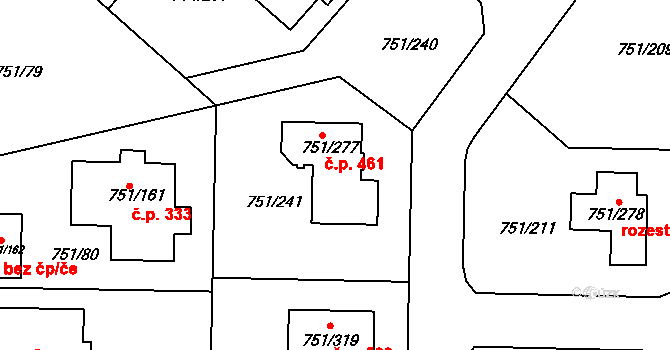 Koloděje 461, Praha na parcele st. 751/277 v KÚ Koloděje, Katastrální mapa