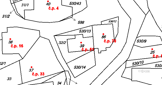 Vortová 51 na parcele st. 39 v KÚ Vortová, Katastrální mapa