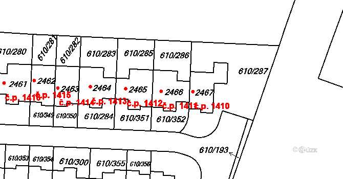 Rosice 1411 na parcele st. 2466 v KÚ Rosice u Brna, Katastrální mapa