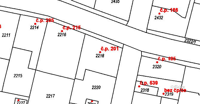 Řevnice 201 na parcele st. 2218 v KÚ Řevnice, Katastrální mapa