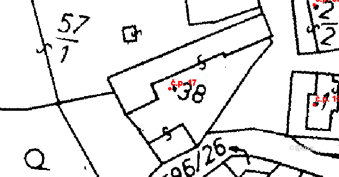 Rataje 17 na parcele st. 38 v KÚ Rataje u Bechyně, Katastrální mapa