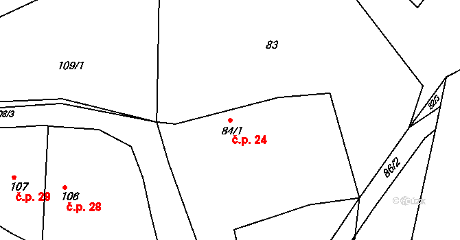Krabčice 24, Dolany na parcele st. 84/1 v KÚ Krabčice, Katastrální mapa