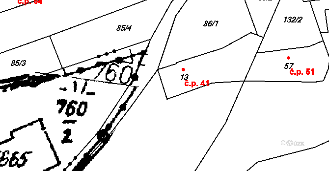 Hynčice 41 na parcele st. 13 v KÚ Hynčice u Broumova, Katastrální mapa