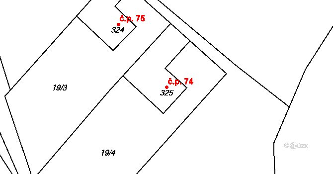 Teplice nad Metují 74 na parcele st. 325 v KÚ Teplice nad Metují, Katastrální mapa