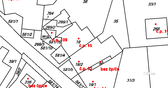 Plačkov 15, Humpolec na parcele st. 19 v KÚ Plačkov, Katastrální mapa