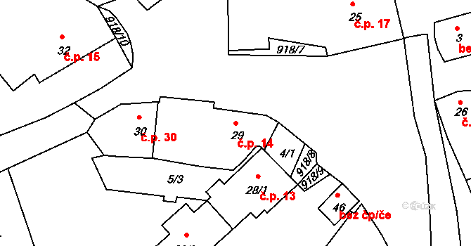 Hornosín 14 na parcele st. 29 v KÚ Hornosín, Katastrální mapa