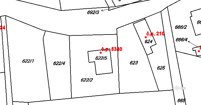 Rýnovice 5340, Jablonec nad Nisou na parcele st. 622/5 v KÚ Rýnovice, Katastrální mapa