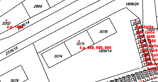 Havlíčkův Brod 988,989,990 na parcele st. 3075 v KÚ Havlíčkův Brod, Katastrální mapa