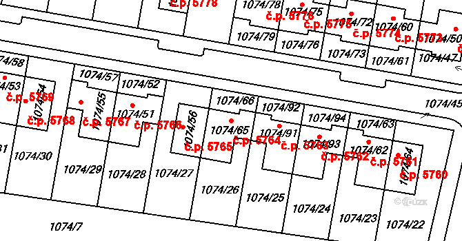 Jihlava 5764 na parcele st. 1074/65 v KÚ Jihlava, Katastrální mapa