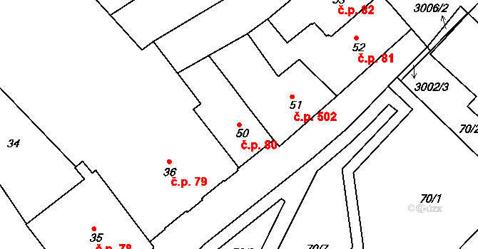 Rychnov nad Kněžnou 80 na parcele st. 50 v KÚ Rychnov nad Kněžnou, Katastrální mapa