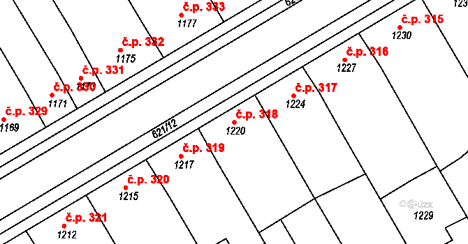 Hrušky 318 na parcele st. 1220 v KÚ Hrušky, Katastrální mapa