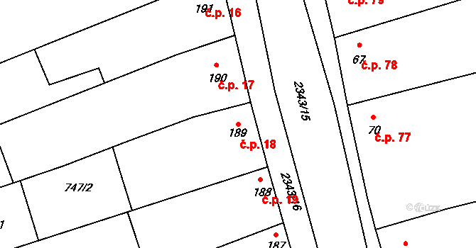Křepice 18 na parcele st. 189 v KÚ Křepice u Hustopečí, Katastrální mapa