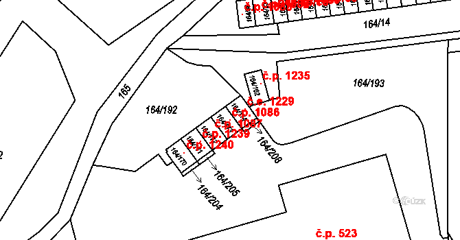 Dobšice 1086 na parcele st. 164/173 v KÚ Dobšice u Znojma, Katastrální mapa