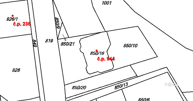 Pohořelice 944 na parcele st. 850/16 v KÚ Pohořelice nad Jihlavou, Katastrální mapa