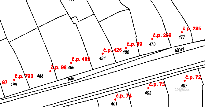 Koryčany 425 na parcele st. 484 v KÚ Koryčany, Katastrální mapa