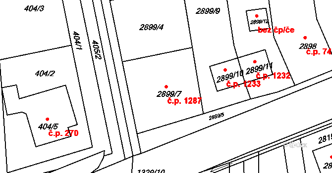 Holešov 1287 na parcele st. 2899/7 v KÚ Holešov, Katastrální mapa