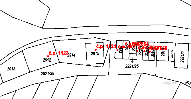 Rakšice 1124, Moravský Krumlov na parcele st. 2915 v KÚ Moravský Krumlov, Katastrální mapa