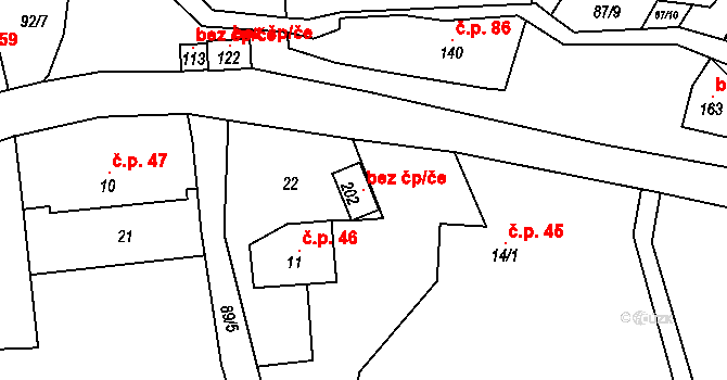 Bohdašín 108131190 na parcele st. 202 v KÚ Bohdašín v Orlických horách, Katastrální mapa