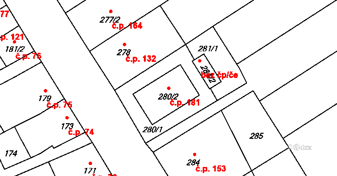 Citov 181 na parcele st. 280/2 v KÚ Citov, Katastrální mapa