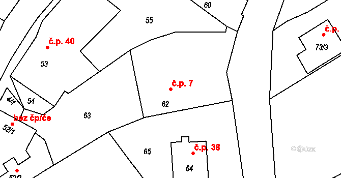 Zámrsky 7 na parcele st. 62 v KÚ Zámrsky, Katastrální mapa