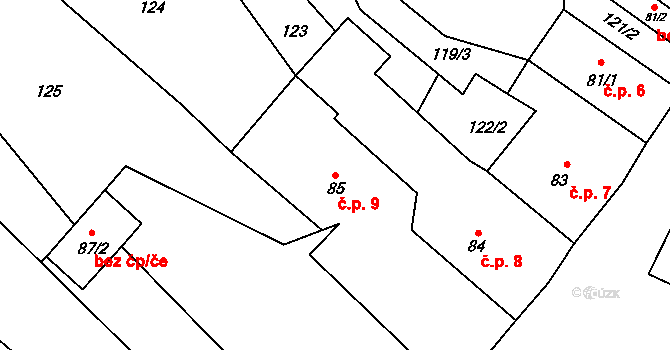 Červené Janovice 9 na parcele st. 85 v KÚ Červené Janovice, Katastrální mapa