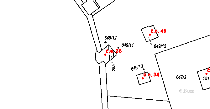 Řehenice 35 na parcele st. 255 v KÚ Malešín, Katastrální mapa