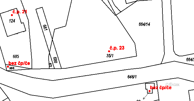 Žižice 23 na parcele st. 35/1 v KÚ Žižice, Katastrální mapa
