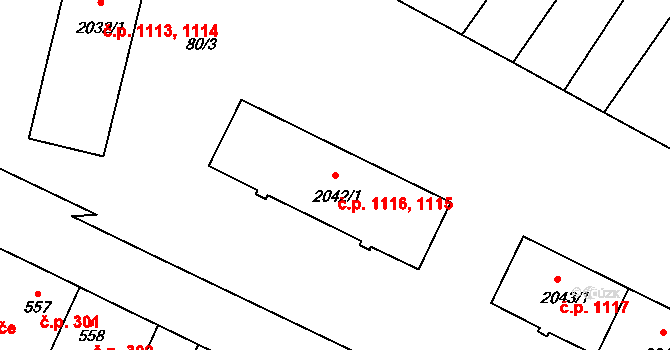 Kyjov 1115,1116 na parcele st. 2042/1 v KÚ Kyjov, Katastrální mapa