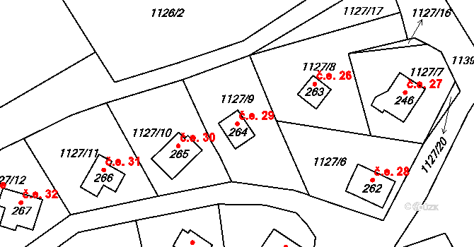 Lhota Veselka 29, Postupice na parcele st. 264 v KÚ Postupice, Katastrální mapa