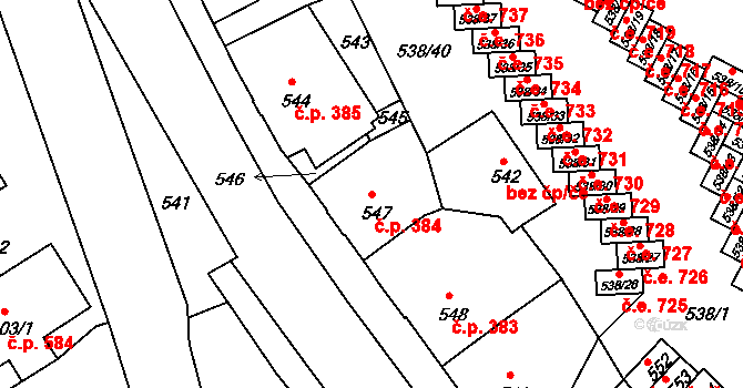 Děčín IV-Podmokly 384, Děčín na parcele st. 547 v KÚ Podmokly, Katastrální mapa