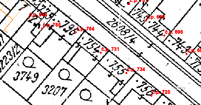 Lanžhot 731 na parcele st. 754 v KÚ Lanžhot, Katastrální mapa