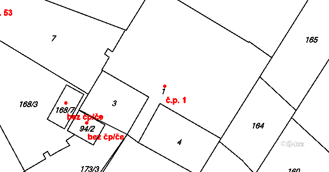 Břuchotín 1, Křelov-Břuchotín na parcele st. 1 v KÚ Břuchotín, Katastrální mapa