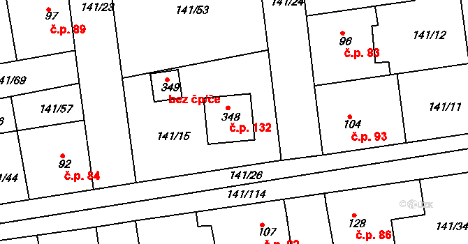 Nový Jáchymov 132 na parcele st. 348 v KÚ Nový Jáchymov, Katastrální mapa