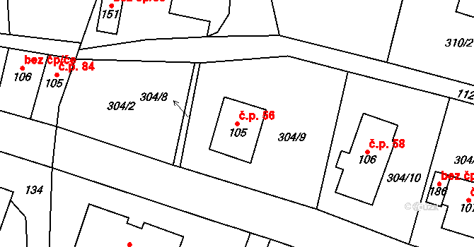 Nedvězí 56, Slaná na parcele st. 105 v KÚ Nedvězí u Semil, Katastrální mapa