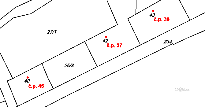Červeněves 37, Smidary na parcele st. 42 v KÚ Červeněves, Katastrální mapa