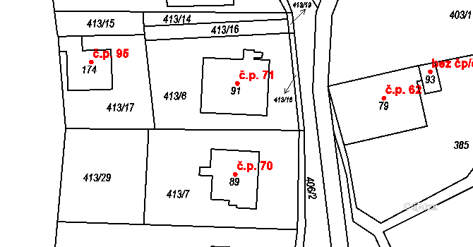 Žandov 70, Chlumec na parcele st. 89 v KÚ Žandov u Chlumce, Katastrální mapa