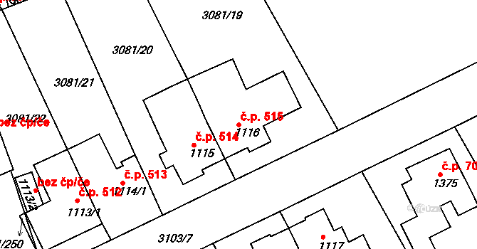 Žichlínské Předměstí 515, Lanškroun na parcele st. 1116 v KÚ Lanškroun, Katastrální mapa