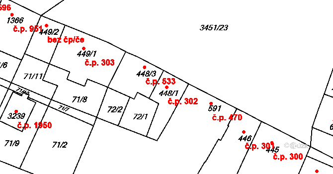 Lysá nad Labem 302 na parcele st. 448/1 v KÚ Lysá nad Labem, Katastrální mapa